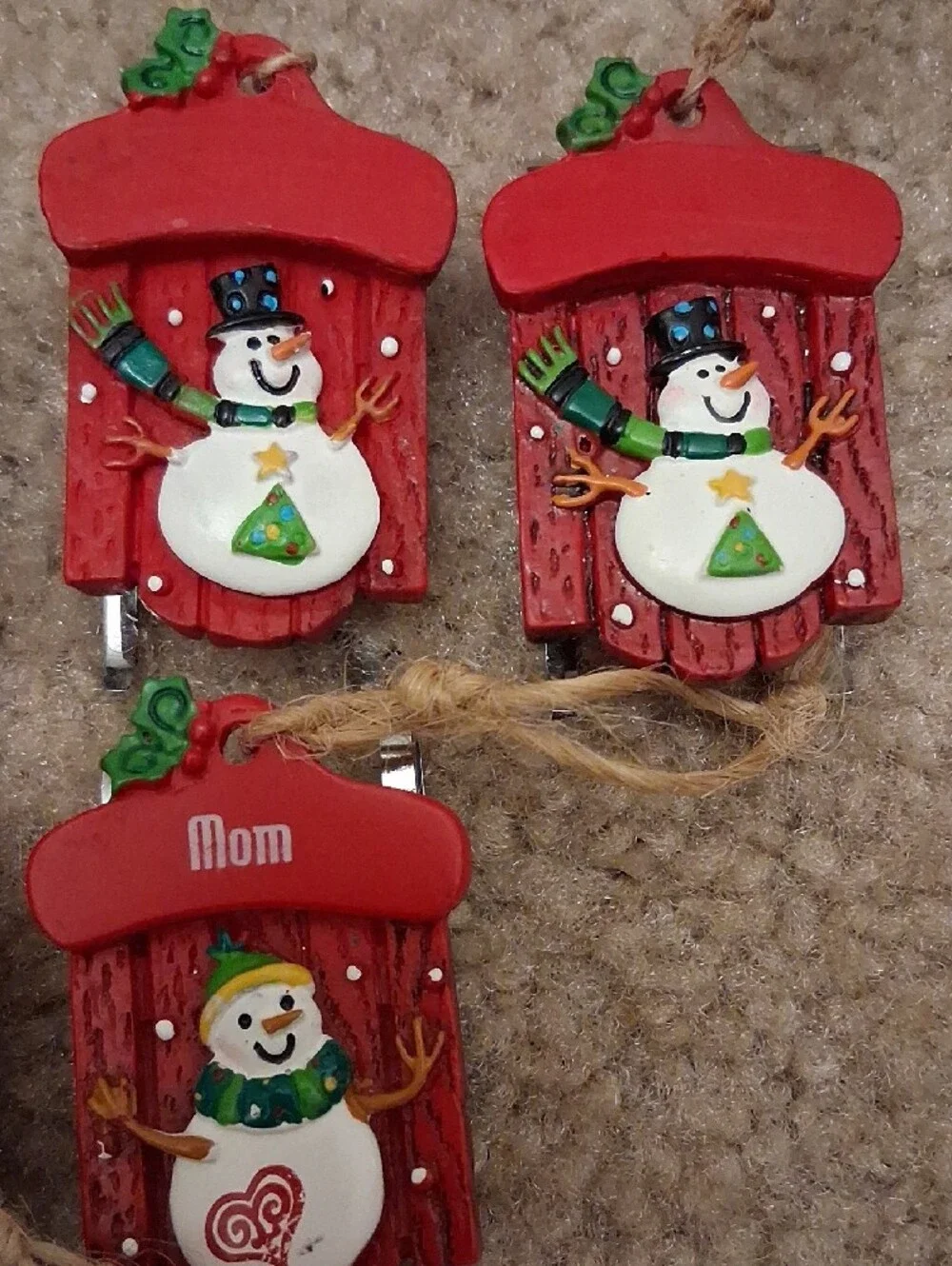 Red Snowman Sled Ornaments - Set of 8